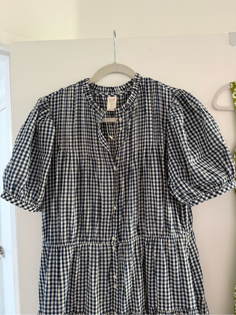 GAP X DOEN Gingham Tiered Midi Dress Size Medium, NEVER BEEN WORN—Black & White - Picture 3 of 11